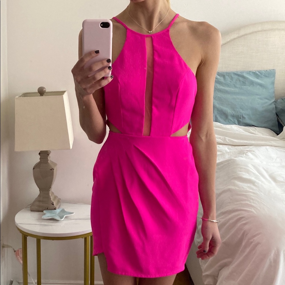Angel Biba hot pink cutout dress